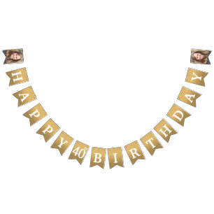 Banderines Feliz 40 cumpleaños, foto Purpurina de oro