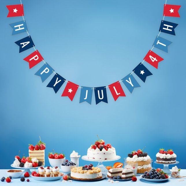 Banderines Feliz 4 de julio Blanco Rojo y Azul (Subido por el creador)