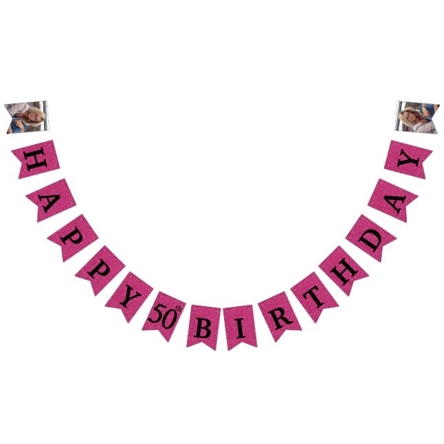 Banderines Feliz 50.º cumpleaños foto Purpurina de Hot Pink (Todo)