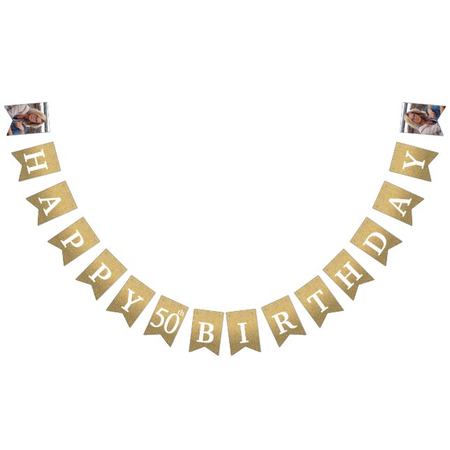 Banderines Feliz 50.º cumpleaños foto Purpurina de oro (Todo)