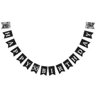 Banderines Feliz 50.º cumpleaños foto Purpurina negro