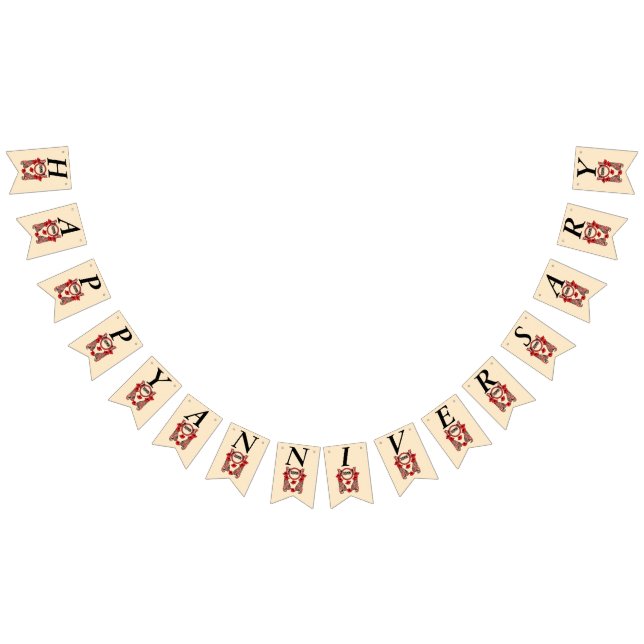 Banderines Feliz aniversario soñando mariposas de flores roja (Todo)