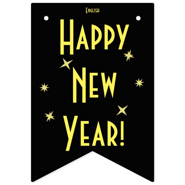Banderines Feliz Año Nuevo 16 idiomas | Añadir su idioma (Primera bandera)