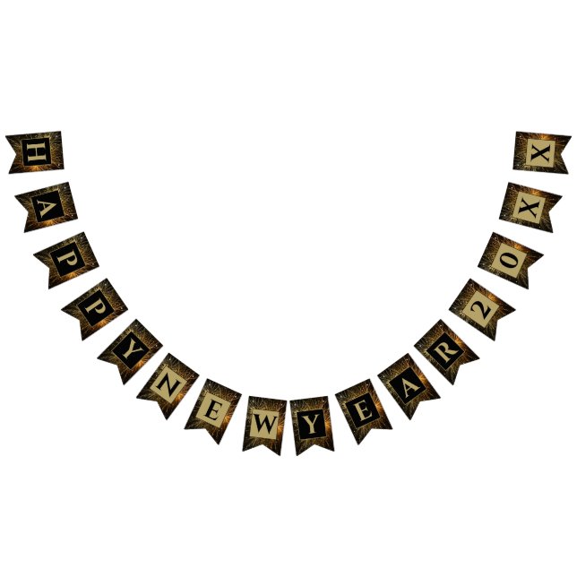 Banderines Feliz Año Nuevo 20XX Oro y fuegos artificiales en  (Todo)