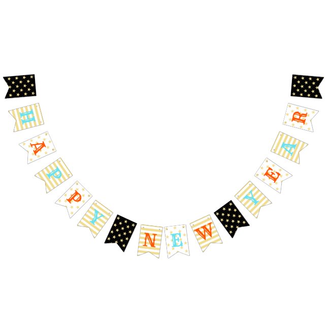 Banderines Feliz Año Nuevo Faux Gold Stars Stripes Personaliz (Todo)