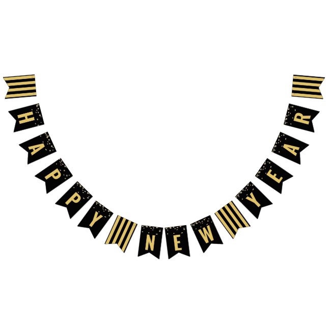 Banderines Feliz Año Nuevo Fiesta de oro negro moderno (Todo)