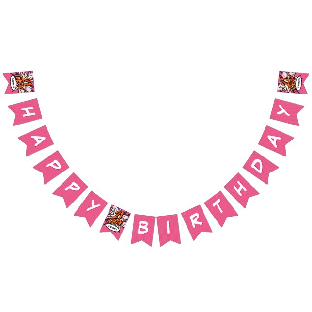 Banderines FELIZ CUMPLEAÑOS 21 Comic Book Pop Art Rosa (Todo)