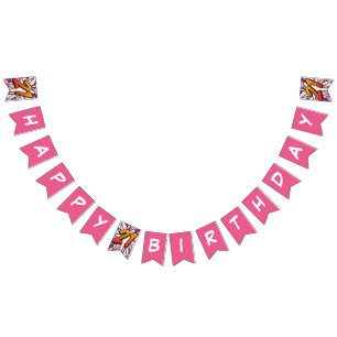 Banderines FELIZ CUMPLEAÑOS 21 Comic Book Pop Art rosa