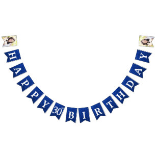 Banderines Feliz cumpleaños 30 Foto Azul Brillante