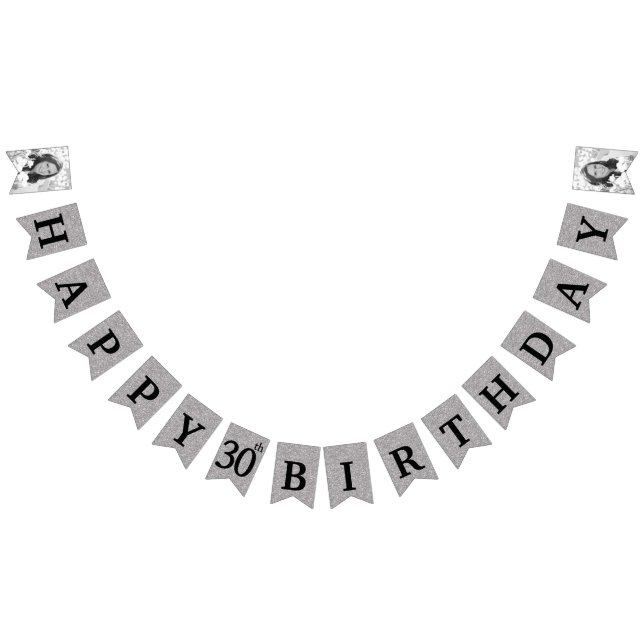Banderines Feliz cumpleaños 30 Foto Brillo de plata (Todo)