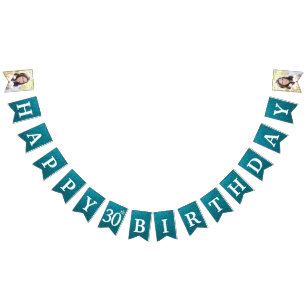 Banderines Feliz cumpleaños 30 Foto Brillo Teal