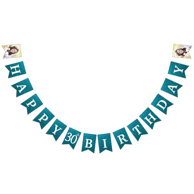 Banderines Feliz cumpleaños 30 Foto Brillo Teal (Todo)