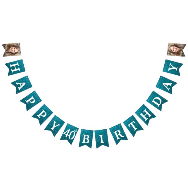 Banderines Feliz cumpleaños 40 Foto Brillo Teal (Todo)