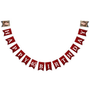 Banderines Feliz cumpleaños 40 Foto con brillo rojo
