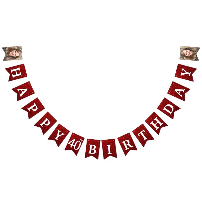 Banderines Feliz cumpleaños 40 Foto con brillo rojo (Todo)