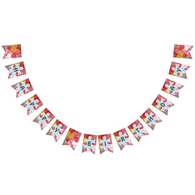 Banderines Feliz cumpleaños al globo de rompecabezas divertid (Todo)