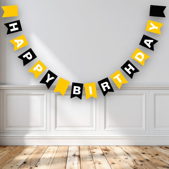 Banderines Feliz Cumpleaños Amarillo y Negro (Subido por el creador)