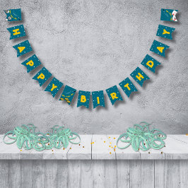 Banderines Feliz cumpleaños azul y amarillo mágico