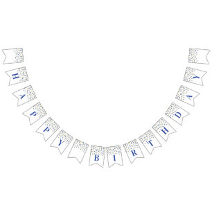 Banderines Feliz cumpleaños Banner Blue Gold Confetti