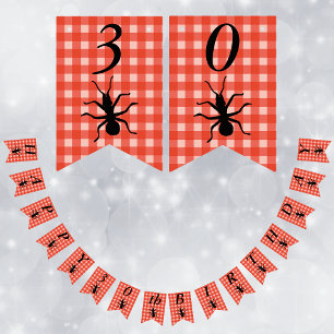 Banderines Feliz cumpleaños Big Black Ant Red White Plaid
