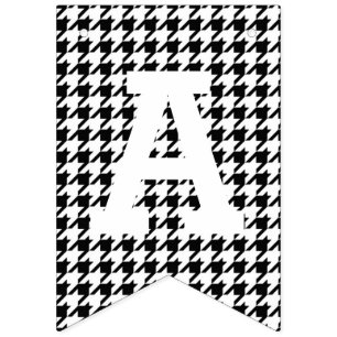 Banderines Feliz cumpleaños blanco y negro de Houndstooth