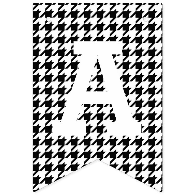 Banderines Feliz cumpleaños blanco y negro de Houndstooth (Tercera bandera)