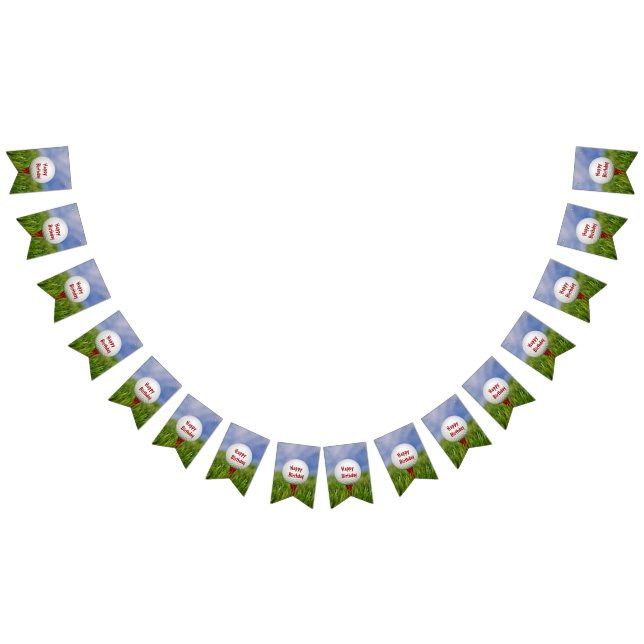 Banderines Feliz cumpleaños, bola de golf en tee rojo (Todo)