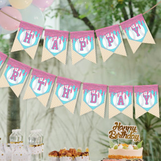 Banderines Feliz Cumpleaños con Goteo de Béisbol