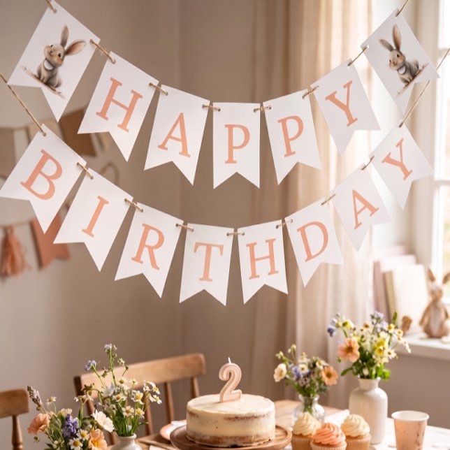Banderines Feliz Cumpleaños Conejo Cumpleaños Niños Rosa (Subido por el creador)