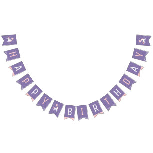 Banderines Feliz cumpleaños de unicornio rosa y morado