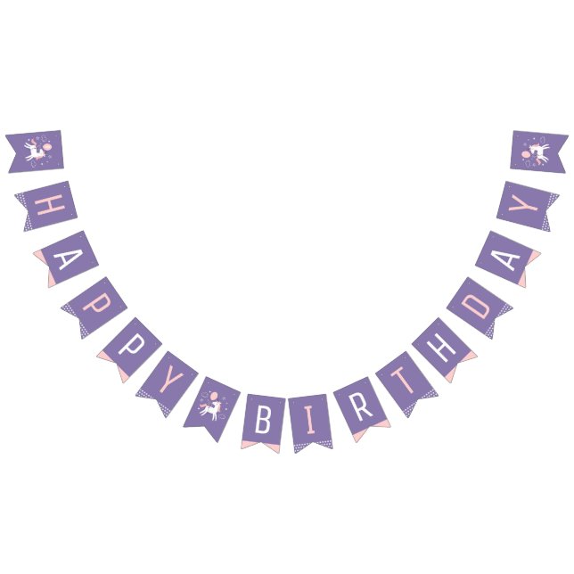 Banderines Feliz cumpleaños de unicornio rosa y morado (Todo)