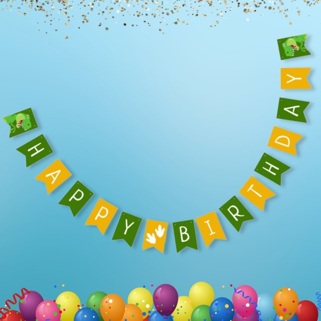 Banderines Feliz cumpleaños Dinosaurio T-Rex Fiesta Amarillo  (Subido por el creador)