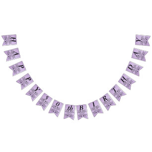 Banderines Feliz cumpleaños elegante flores negras moradas