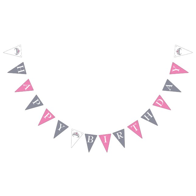 Banderines Feliz cumpleaños, Fiesta princesa rosa, corona de  (Todo)