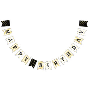 Banderines Feliz cumpleaños Gold Black Elegant Decoración