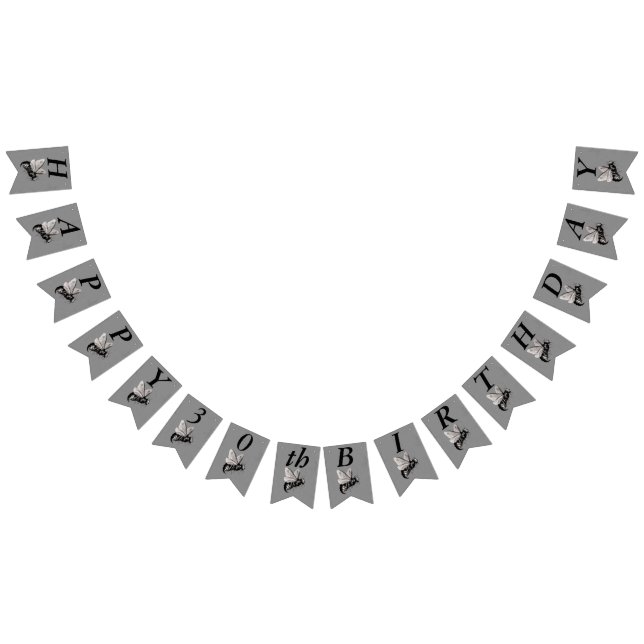 Banderines Feliz cumpleaños gótico Gran Bee Skull Wings Gray (Todo)