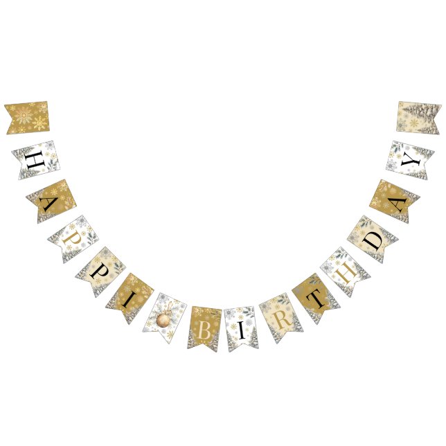 Banderines Feliz cumpleaños invierno Wonderland Gold (Todo)