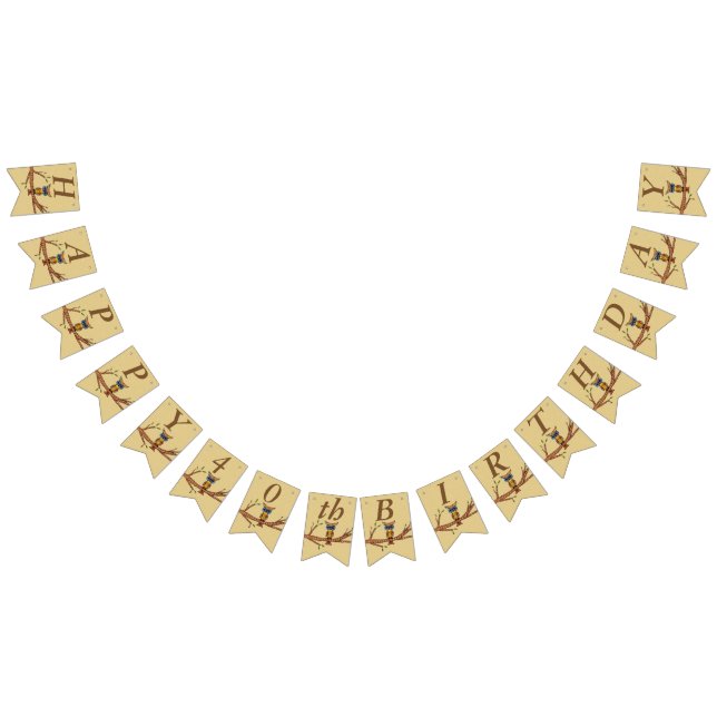 Banderines Feliz cumpleaños, lechuza colorida en Branch Brown (Todo)