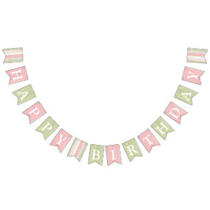 Banderines Feliz Cumpleaños Madera Floral Rosa Verde Sabio Rú