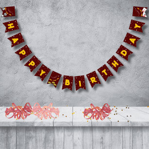 Banderines Feliz Cumpleaños Mágico Rojo y Amarillo