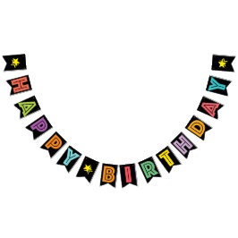 BANDERINES FELIZ CUMPLEAÑOS・MULTICOLORED EN FONDO NEGRO