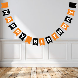 Banderines Feliz Cumpleaños Naranja y Negro