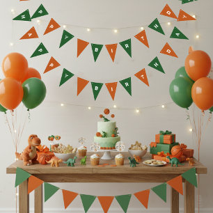 Banderines Feliz Cumpleaños Naranja y Verde