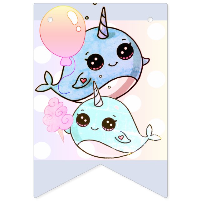 Banderines Feliz cumpleaños Narwhal (Primera bandera)