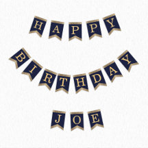 Feliz Cumpleaños Navy Azul Oro  3 Letras Nombre Jo