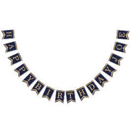 Banderines Feliz cumpleaños Navy Blue Gold 3 Cartas Nombre Jo