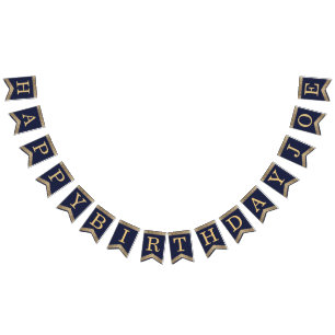 Banderines Feliz cumpleaños Navy Blue Gold 3 Cartas Nombre Jo