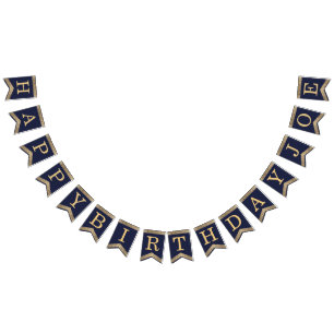 Banderines Feliz Cumpleaños Navy Blue Gold 3 Letras Nombre J