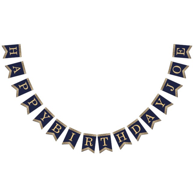 Banderines Feliz Cumpleaños Navy Blue Gold  3 Letras Nombre J (Todo)