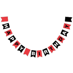 Banderines Feliz cumpleaños negro y rojo con los lunares